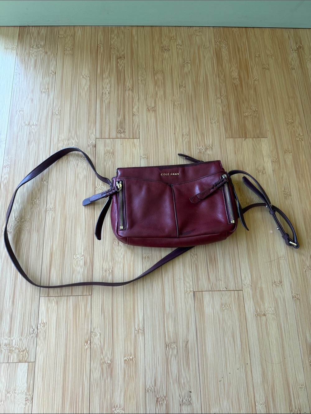 Cole Haan purple wine leather crossbody medium bag zipper